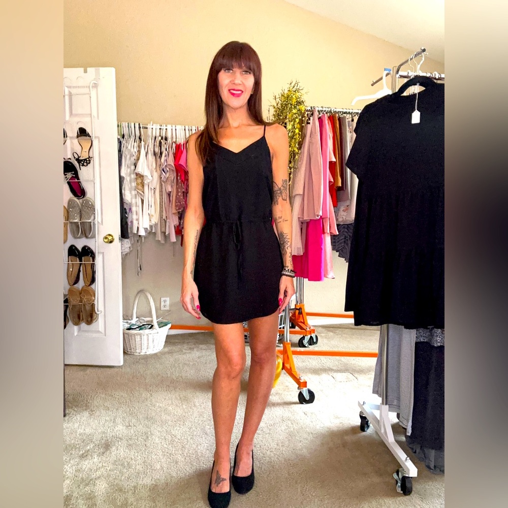 Naked Zebra Black Waist Tie Dress